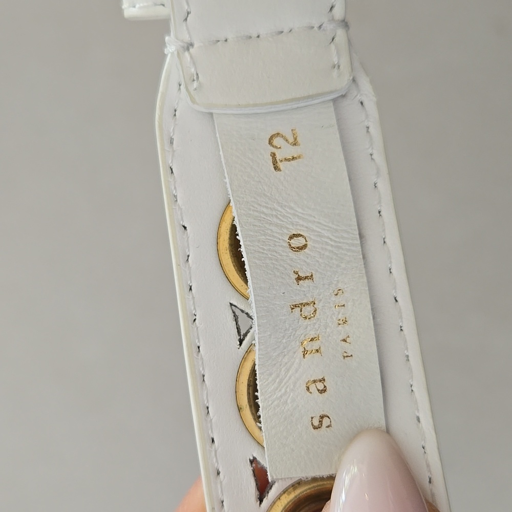 Sandro Adelia White Leather Belt With Gold Eyelet Embellishments - Picture 6 of 6